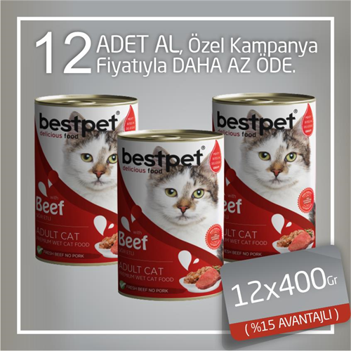 Bestpet Biftekli Gravy Yetişkin Kedi Konservesi 12x400 Gr