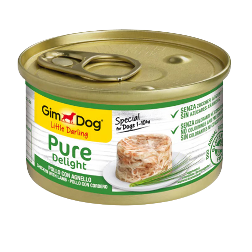 GimDog Pure Delight Jöle İçinde Parça Tavuklu ve Kuzulu Yetişkin Köpek Konservesi 85 Gr