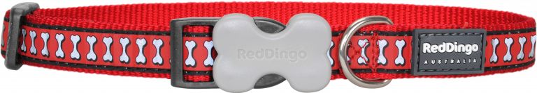 Red Dingo Reflektörlü Kemik Desenli Kırmızı Boyun Tasması 12mm