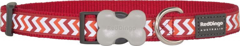 Red Dingo Reflektörlü Ziggy Desenli Kırmızı BoyunTasması 12mm