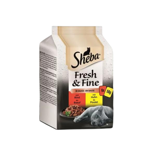 Sheba Pouch Fresh&Fine Sos İçerisinde Sığır Etli Tavuklu Yetişkin Kedi Konservesi 50gr (6'lı)